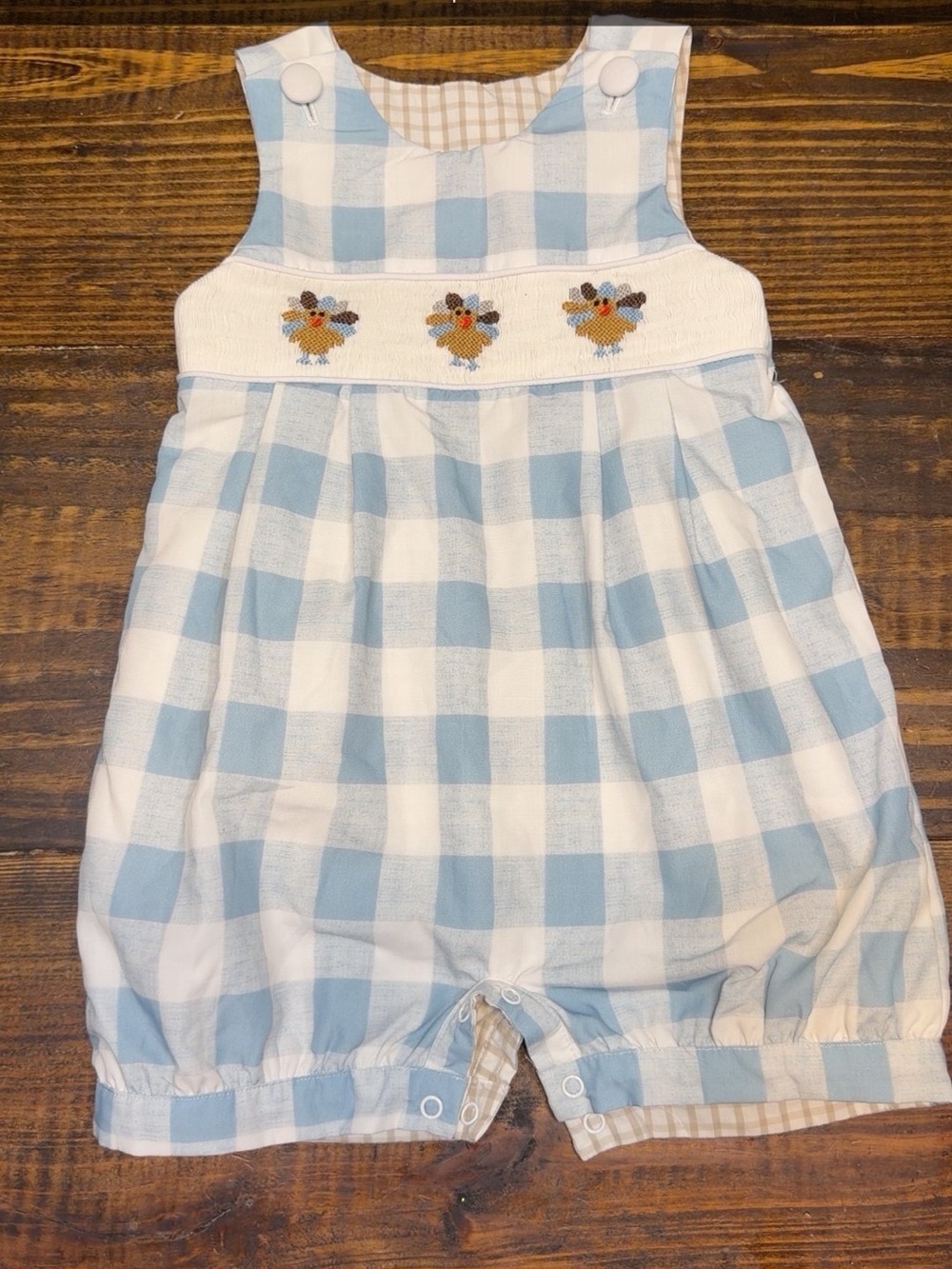 Busy Bees REVERSIBLE Gingham holiday Smocked Shortall